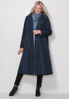 Water repellent long raincoat | Plus Size Outerwear | Woman Within Blue Raincoat, Rain Jacket Women, Womens Jackets, Plus Size Outerwear, Raincoats For Women, Plus Size Clothing For Women, Woman Within