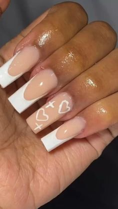 White Nails For Confirmation, Pretty Nail Ideas Acrylic White, Medium White Acrylic Nails With Design, Confirmation Nail Ideas, White Themed Nails, First Day Of School Nails Acrylic, Nails For 7th Grade, Senior Nails Ideas, Confirmation Nails