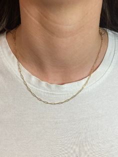 This stylish solid 14K or 18K gold paperclip chain is perfect to wear with a pendant, by itself or to stack with other necklaces! While the clasp is not adjustable, the paperclip elements are wide enough to fit the clasp, allowing for some adjustability in length. Phone Items, Paper Clip, 18k Gold, Gems, Yellow Gold, Necklaces, Chain, Pendant, Yellow