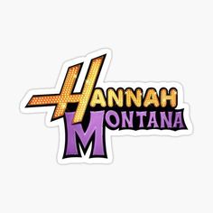 the logo for hannah montana is shown in purple and orange letters on a white background