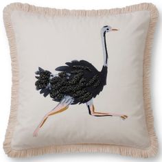 a decorative pillow with an emu on it