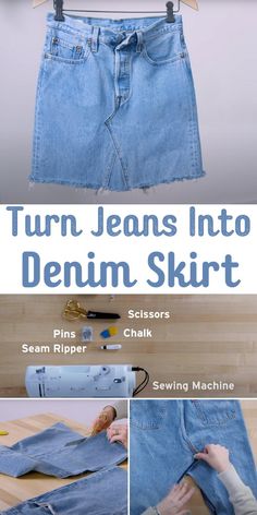 Denim Skirt Sewing Pattern Free, Diy Denim Skirt From Jeans Midi, Denim Shorts To Skirt Diy, Jean Skirt Out Of Old Jeans, Jean Pants To Skirt Diy, Make Denim Skirt From Jeans, Denim Jeans Into Skirt, Upcycled Jean Skirt Diy, How To Sew A Jean Skirt