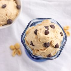 two bowls filled with ice cream and chocolate chips