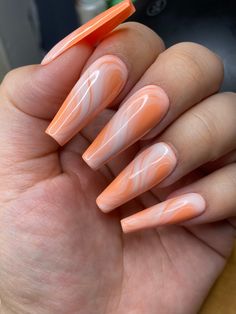 Orange Creamsicle Nailsorange Swirlpress on Nails Styled in Etsy Orange Acrylic Nails, Orange Nail, Milky Nails, Orange Nails, Nails Long, Coffin Nails Designs, Fire Nails