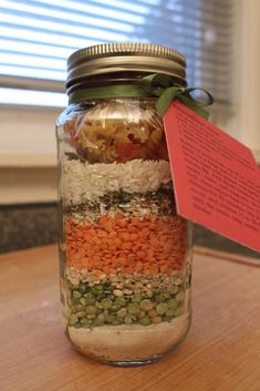 a jar filled with lots of different types of food