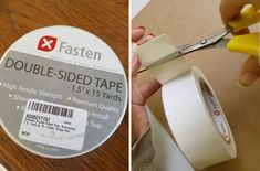 two pictures side by side one with tape and the other with scissors