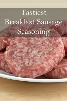 some meat on a plate with the words taste breakfast sausage seasoning