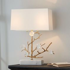 a lamp that is on top of a table