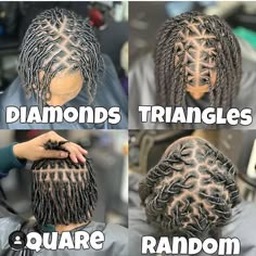 Hairstyles For Short Starter Locs For Women, Random Part Locs, Starter Locs For Long Hair, Starter Locs Parting Patterns, Diamond Parts Locs, Loc Crown, Locs Ideas, Locs Inspiration, Dreads Short Hair