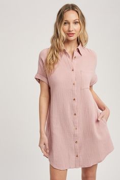 Button Up Shirt Dress with Pockets