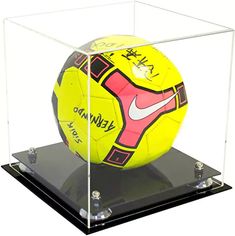 acrylic soccer ball display case for sale on better display cases Soccer Ball Display, Shoe Display Case, High School Games, Ball Display, Basketball Display, Acrylic Display Box, Handmade Mirror, Yellow Plates, Acrylic Display Case