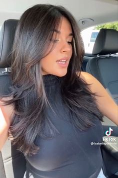 Haircut And Highlights For Brunettes, Trendy Haircuts For Black Hair, Butterful Haircut, Latina Hair Layers, Mid Length Hair V Shape, Best Hair Style For Round Face Over 40 Long Hair, Classic 90s Blowout Hair, Dark Brown Long Hair With Layers Face Framing, Best Colors For Black Hair