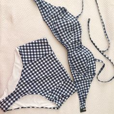 High Waisted Navy Gingham Print Bikini. Never Worn. Top Is A Medium, Bottom Is A Small. Gingham Underwire Swimwear For Vacation, Gingham Underwire Swimwear For Beachwear, Gingham Fitted Underwire Swimwear, Underwire Gingham Swimwear For Summer, Fitted Gingham Swimwear For Poolside, Fitted Gingham Swimwear For Summer, Fitted Gingham Summer Swimwear, Fitted Plaid Triangle Top Swimwear, Fitted Plaid Swimwear For Beach Season