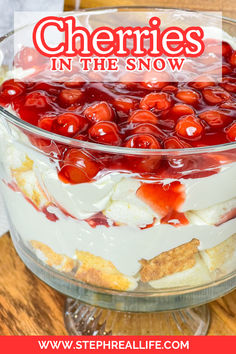 cherries in the snow trifle with text overlay