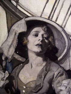 a painting of a woman wearing a hat