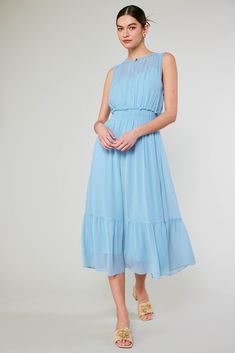 A sheer overlay creates an ethereal look on this sleeveless midi dress. Layered over a strappy tonal lining, it's got a blousy fit with a front keyhole and a comfortable cinched waist before flowing to a tiered ruffle hem. •Round neckline •Front keyhole with button •Elasticized waist •Tiered hem •Lining with adjustable straps •Classic Fit DIMENSIONS •Standard: 51" Length Item number 2490182 100% Polyester Hand Wash Cold Line dry Spring Formal Sheer Midi Dress, Formal Sheer Midi Dress For Spring, Sheer Midi Dress For Daywear, Spring Airy Midi Maxi Dress, Flowy Sleeveless Mini Dress, Elegant Sheer Midi Dress For Spring, Chic Chiffon Midi Dress For Daywear, Spring Sheer Midi Dress For Daywear, Chic Sheer Midi Dress For Spring