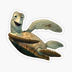 a sea turtle with an excited look on its face and mouth, swimming in the ocean sticker