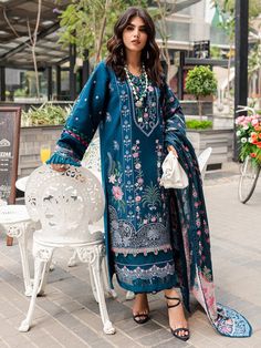 Elegant Berry Blue Embellished Pakistani Salwar Kameez Dupatta Salwar Suit Pakistani Salwar, Raw Silk Fabric, Dress Salwar Kameez, Pakistani Salwar Kameez, Kurta Designs Women, Embroidery Suits Design, Chiffon Dupatta, Embroidery Suits, Salwar Suit