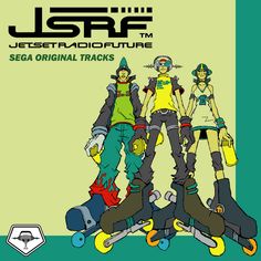 an old video game cover with people on skateboards in front of the text, jsff