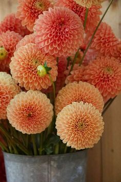 a bucket filled with lots of pink flowers