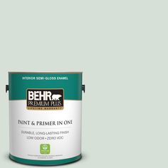 a blue paint can with the words behr premium plus painted on it's side