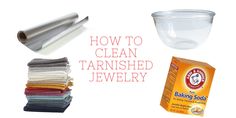 several different items that include baking soda, dish cloths and clean tarnished jewelry