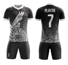 the front and back of a soccer jersey with an image of a bird on it