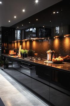 Mirrored Kitchen, Retro Kitchen Design, Dark Modern House, Black Modern Kitchen, Cozy Window Seat, Old World Kitchens, Retro Kitchens, Modern Kitchen Ideas, Black Granite Countertops