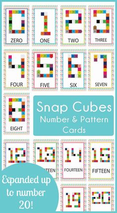 the snap cubes number and pattern cards are shown with text that reads, expanded up to