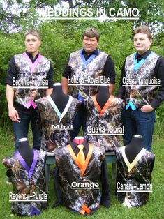 the camo vests are all different colors and sizes, but they have names on them