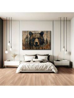 Forest Bear Portrait Canvas Wall Art, Wild Animal Painting Print, Rustic Cabin Wall Decor, Wilderness Poster Ready To Hang Gift - (Wrapped Canvas) Black and White    Canvas Animal Framed Picture   Home Decor, size features are:Bust: ,Length: ,Sleeve Length: Rustic Cabin Wall Art, Hunter Man Cave, Rustic Cabin Wall Decor, Bear Portrait, Canvas Black And White, Cabin Wall Decor, Cabin Wall Art, Moody Home, Cabin Bathrooms