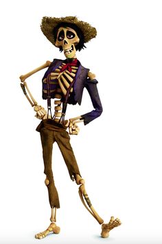 a skeleton wearing a sombrero and holding a cane