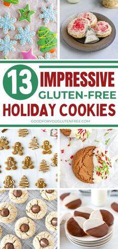 collage of holiday cookies with text overlay that reads 13 impressive gluten - free holiday cookies