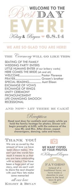 a flyer for a wedding with an image of the bride and grooms names on it