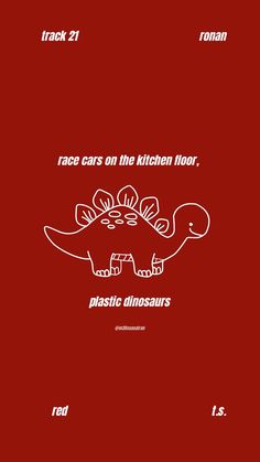 a red poster with the words race cars on the kitchen floor, and an image of a