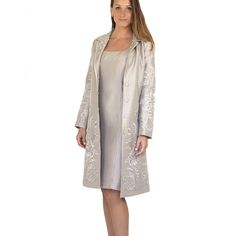 [2 Piece Set] Eileen West Mother Of The Bride Silk Dress Coat Long Sleeve Embroidered Coat And Silk Dress The Perfect Outfit For A Wedding, Formal Party, Birthday Party, Church Sundays! Can Be Worn Separately Or Perfectly Paired Together. 100 % Silk Dry Clean Only Dress Has Back Center Zipper Coat Has Cover Buttons Color: Taupe Measurements: See Photos Brand New In Original Packaging Available Sizes: 4, 6, 8, 10, 12, 14 Model In Photos Is 5’ 8” And Wearing Size 4 Elegant Knee-length Spring Outerwear, Elegant Fitted Taupe Outerwear, Elegant Knee-length Beige Outerwear, Elegant Beige Knee-length Outerwear, Elegant Gray Daywear Dress, Elegant Fitted Gray Outerwear, Fitted Silk Outerwear For Daywear, Fitted Silk Outerwear For Daytime, Fitted Spring Outerwear For Mother Of The Bride