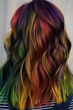 Rainbow Hair Color Ideas, Dark Hair Dye, Oil Slick Hair, Mermaid Hair Color, Rainbow Hair Color, Oil Slick, Colored Hair