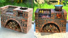 two small brick ovens sitting on top of a table