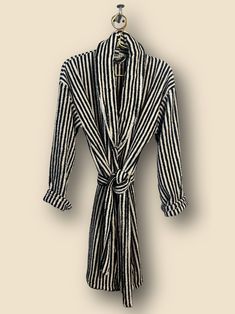 Elevate your lounging experience with our 100% Turkish cotton bathrobe, featuring timeless black and white stripes. It's the epitome of classic cool. Striped Long Sleeve Robe For Loungewear, Pajama Robe, White Stripe, Gowns Dresses, Pajamas, Halloween Shopping, Stripes, Gender Neutral, Art Collection