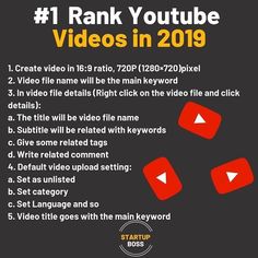 a black background with red and white text that says rank youtube videos in 2019