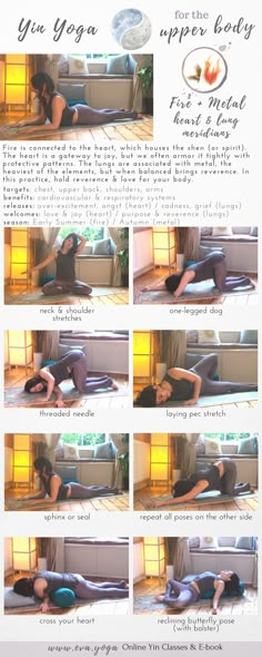 a woman is doing yoga poses on the floor