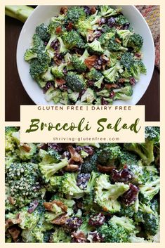 broccoli salad with cranberries and walnuts in a white bowl