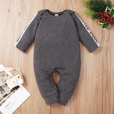 Baby Unisex Long Sleeve Letter Casual Romper Babywear Wholesale - PrettyKid Boy Letter, Grey Jumpsuit, Rompers For Kids, Baby Unisex, Casual Rompers, Affordable Clothes, Unisex Baby, Baby Romper, Baby Wearing