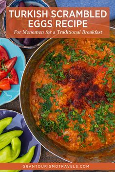 the cover of turkish scrambled eggs recipe for menen for a traditional breakfast with vegetables