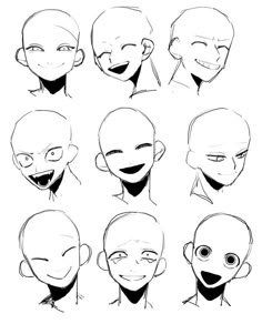 an image of various facial expressions in the style of avatars, with different faces and head