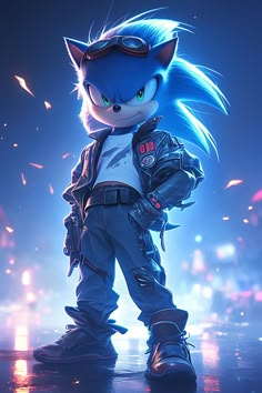 sonic the hedgehog is standing in front of fireworks