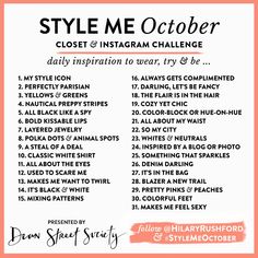 the style me october closet and instagram challenge is on display in this postcard