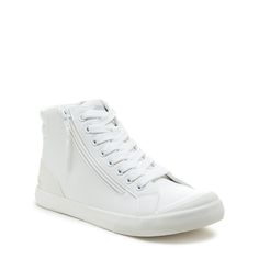 Welcome the sun in Rocket Dog's Jazzin Sport White High Top Sneakers. Sporty PU upper, plush foam insole, and a sleek white finish make them perfect for any style maven. Dress them down with your favorite denim shorts and a cute crop top. Ready, set, slay! 💫👟 Rocket Dog Women's High Top Sneaker Upper: White sporty PU Shaft: White faux-leather tubed Sole: White rubber Toe cap: Rubber Style: Lace-up high-top sneaker Closure: Side zipper convenience Insole: Plush Foam Comfort Insole Rocket Dogs, Be Unstoppable, White High Tops, High Top Sneaker, Rocket Dog, Cute Crop Tops, Synthetic Rubber, Rubber Heels, High Top