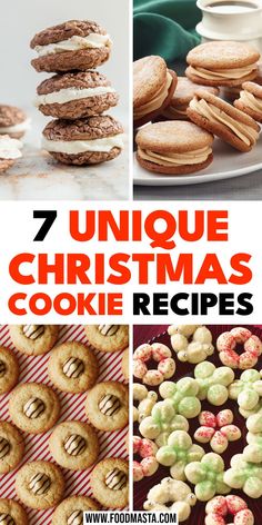 christmas cookie recipe collage with text overlay that reads 7 unique christmas cookie recipes