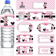 a water bottle label with minnie mouse on it